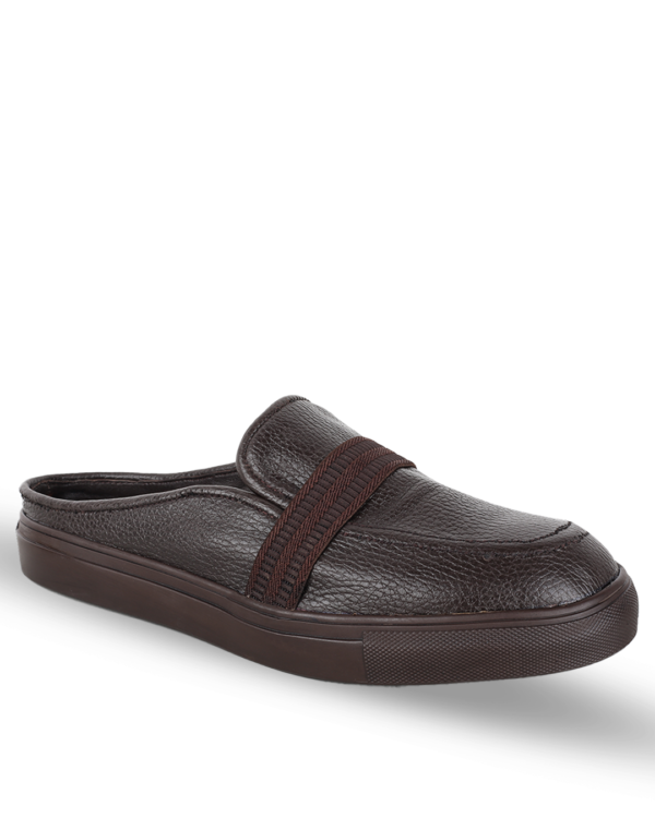 Male Split Grain Leather Half Cut Slip-On Mules - Brown