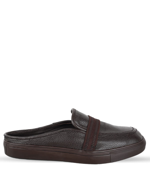 Male Split Grain Leather Half Cut Slip-On Mules - Brown