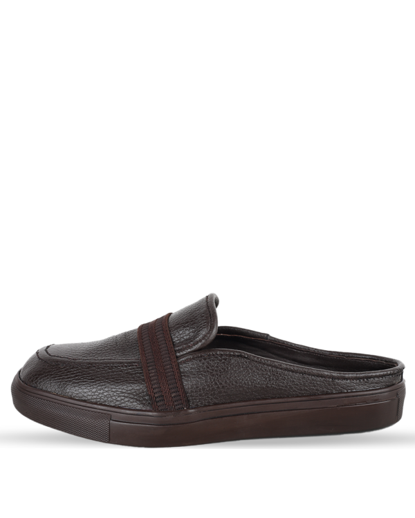 Male Split Grain Leather Half Cut Slip-On Mules - Brown