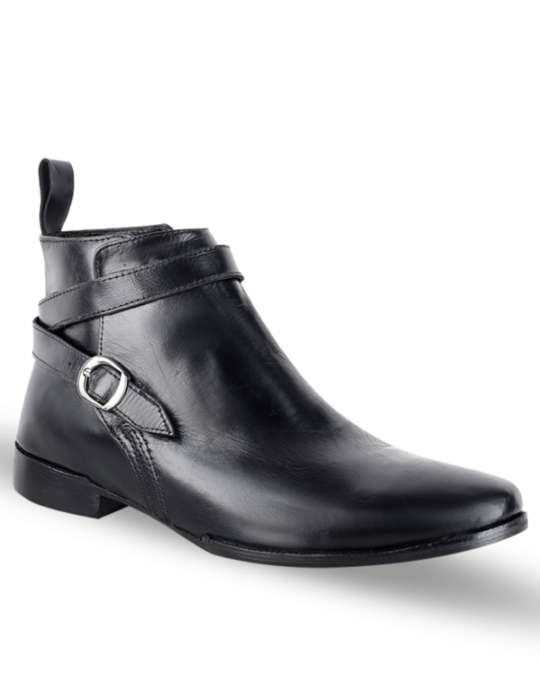 Male Chelsea Leather Ankle Boots With Buckle - Black