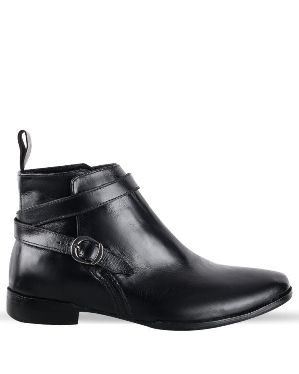 Male Chelsea Leather Ankle Boots With Buckle - Black