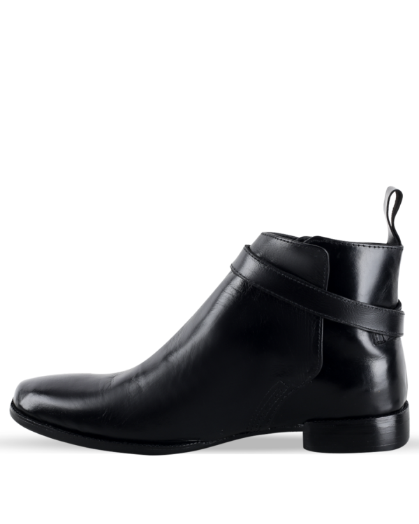 Male Chelsea Leather Ankle Boots With Buckle - Black