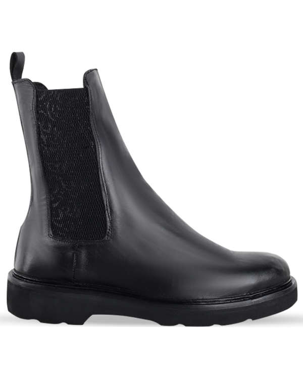 Male High Sole Chelsea Leather Ankle Boots - Black