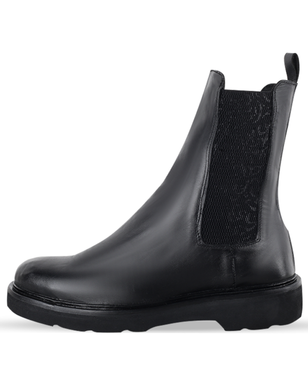 Male High Sole Chelsea Leather Ankle Boots - Black