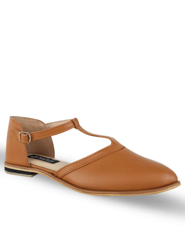 Female Smooth Leather Ballerinas Flat Shoes - Brown