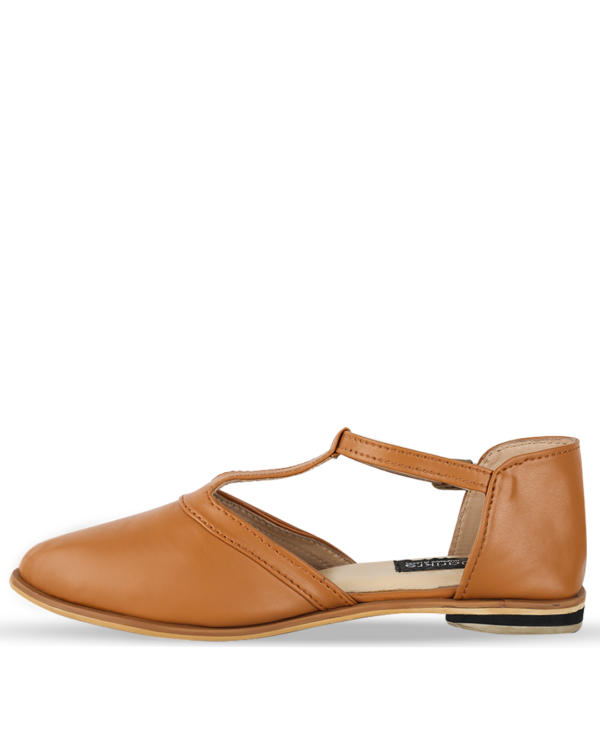 Female Smooth Leather Ballerinas Flat Shoes - Brown