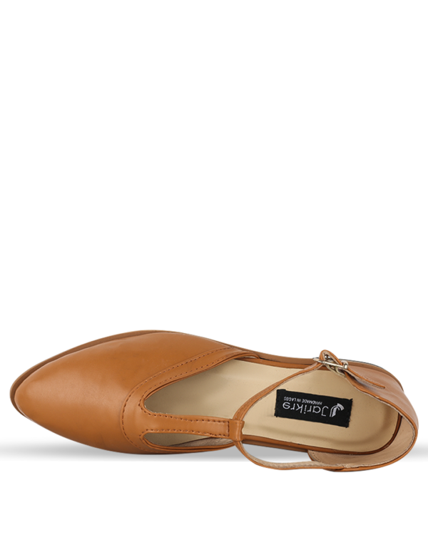 Female Smooth Leather Ballerinas Flat Shoes - Brown