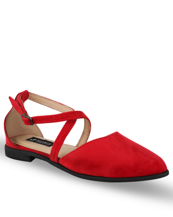 Female Velvet Leather Ballerinas Flat Shoes - Red