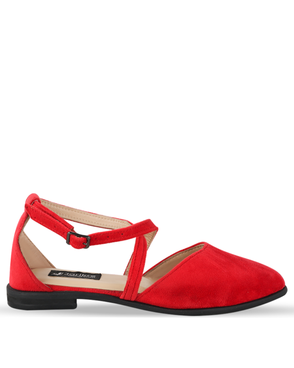 Female Velvet Leather Ballerinas Flat Shoes - Red