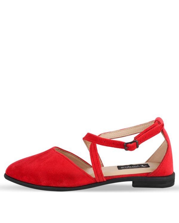 Female Velvet Leather Ballerinas Flat Shoes - Red