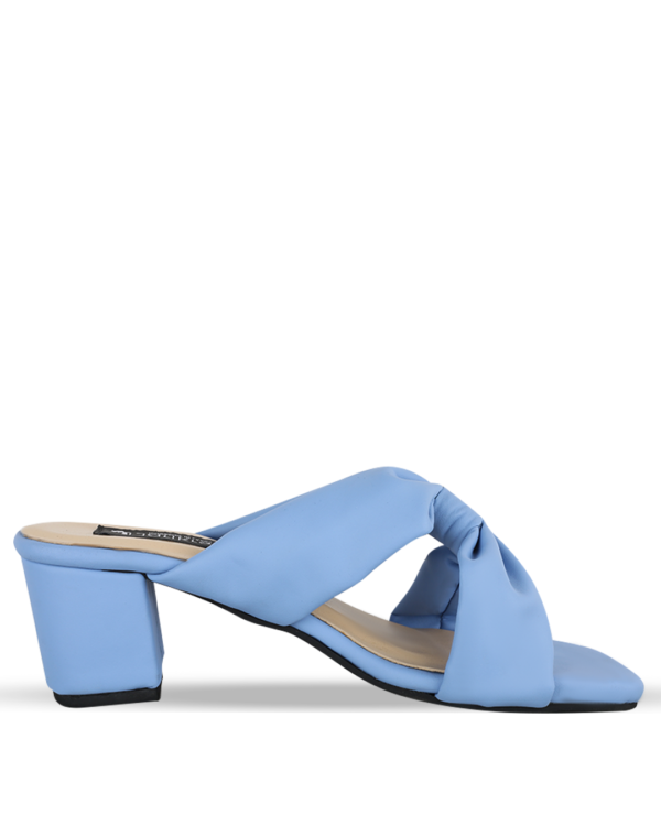 Female Leather Puffy Cross Sandals With Heel - Blue