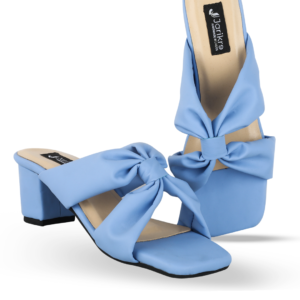 Female Leather Puffy Cross Sandals With Heel - Blue