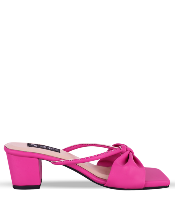 Female Leather Cross Sandals With Heel - Pink