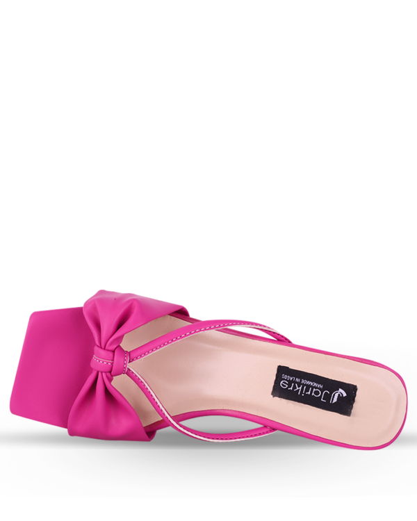 Female Leather Cross Sandals With Heel - Pink