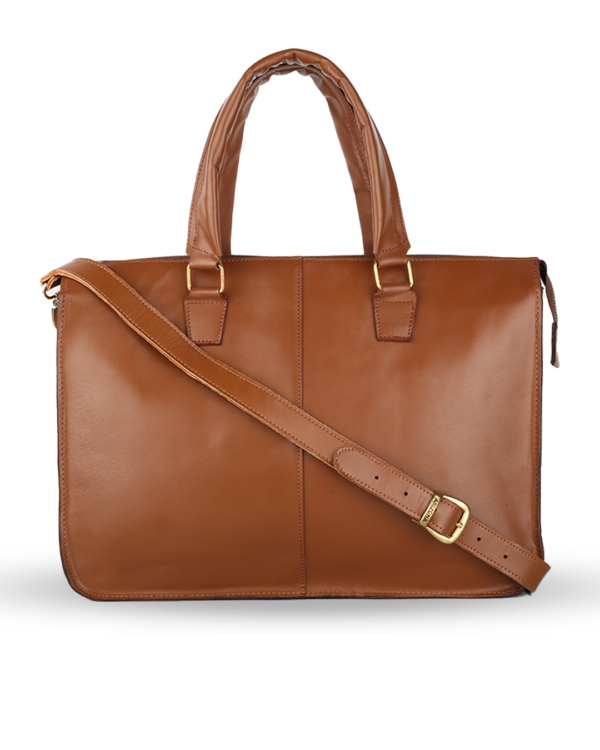 Plain Leather Office Bag - Brown