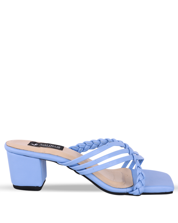 Female Leather Cross Sandals With Heel - Blue