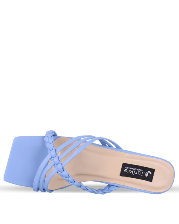 Female Leather Cross Sandals With Heel - Blue