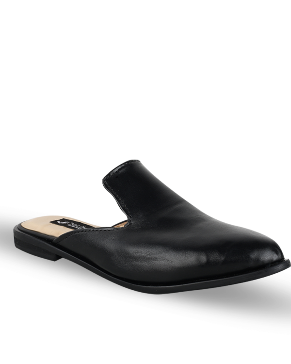 Female Leather Half Cut Slip-On Mules - Black