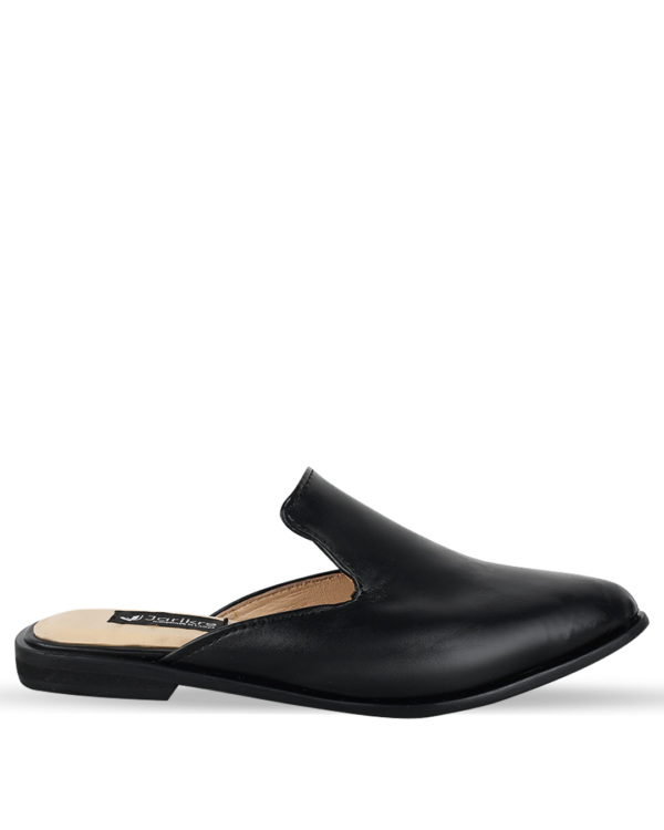 Female Leather Half Cut Slip-On Mules - Black