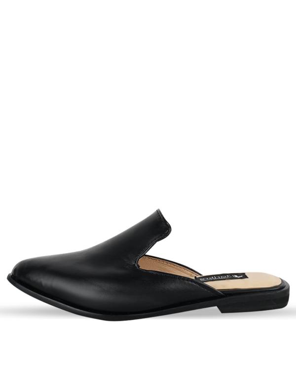 Female Leather Half Cut Slip-On Mules - Black