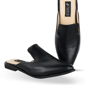 Female Leather Half Cut Slip-On Mules - Black