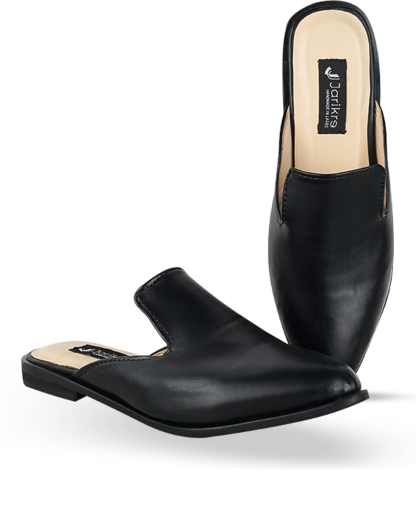 Female Leather Half Cut Slip-On Mules - Black