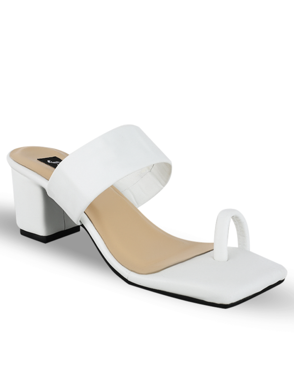 Female Plain Leather Sandals With Heel - White