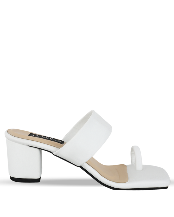 Female Plain Leather Sandals With Heel - White