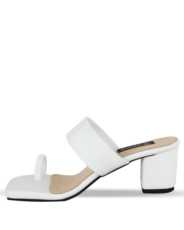 Female Plain Leather Sandals With Heel - White