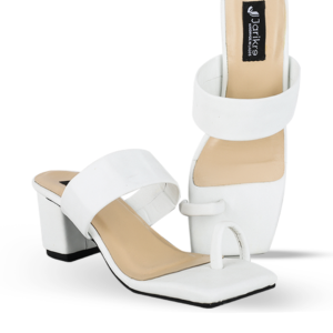 Female Plain Leather Sandals With Heel - White