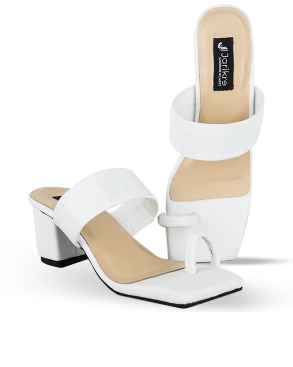 Female Plain Leather Sandals With Heel - White