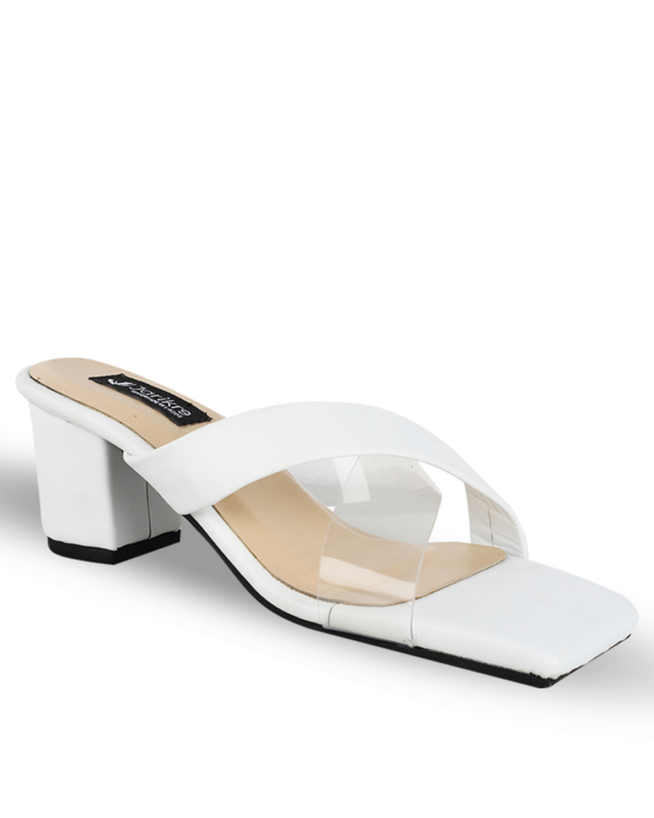 Female Crossed Top Leather Sandals With Heel - White