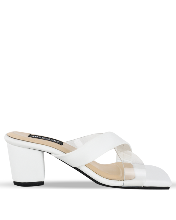 Female Crossed Top Leather Sandals With Heel - White