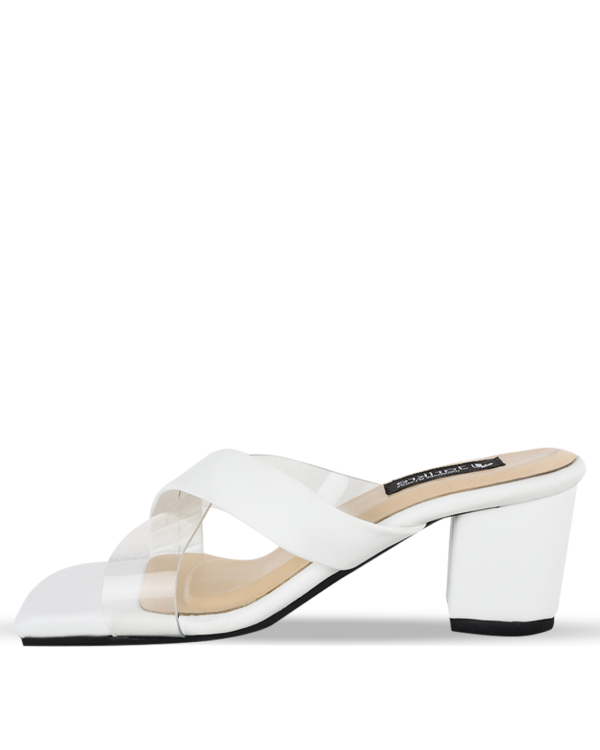 Female Crossed Top Leather Sandals With Heel - White