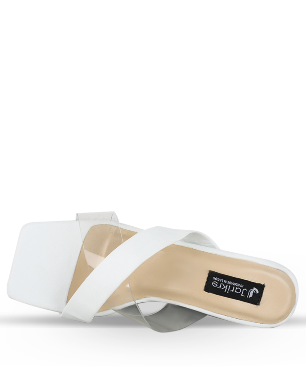 Female Crossed Top Leather Sandals With Heel - White