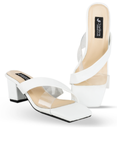 Female Crossed Top Leather Sandals With Heel - White