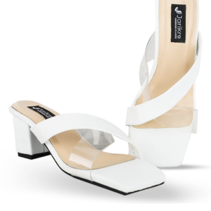 Female Crossed Top Leather Sandals With Heel - White