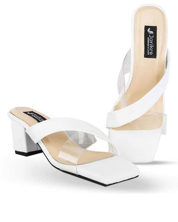 Female Crossed Top Leather Sandals With Heel - White