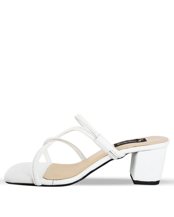 Female Plaited Leather Sandals With Heel - White