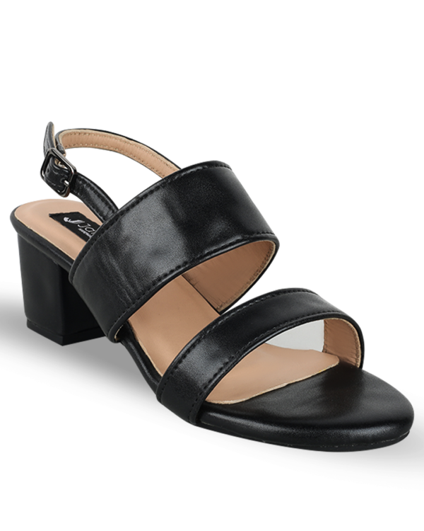 Female Plain Leather Sandals With Heel - Black