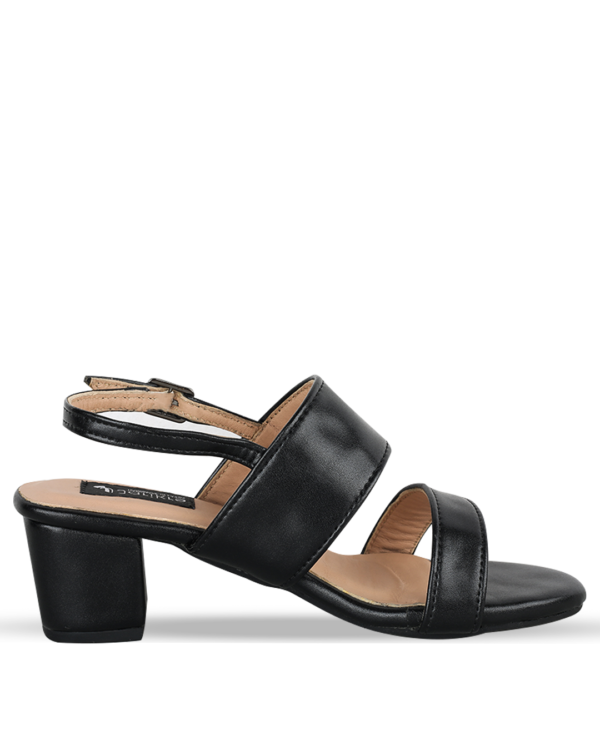 Female Plain Leather Sandals With Heel - Black