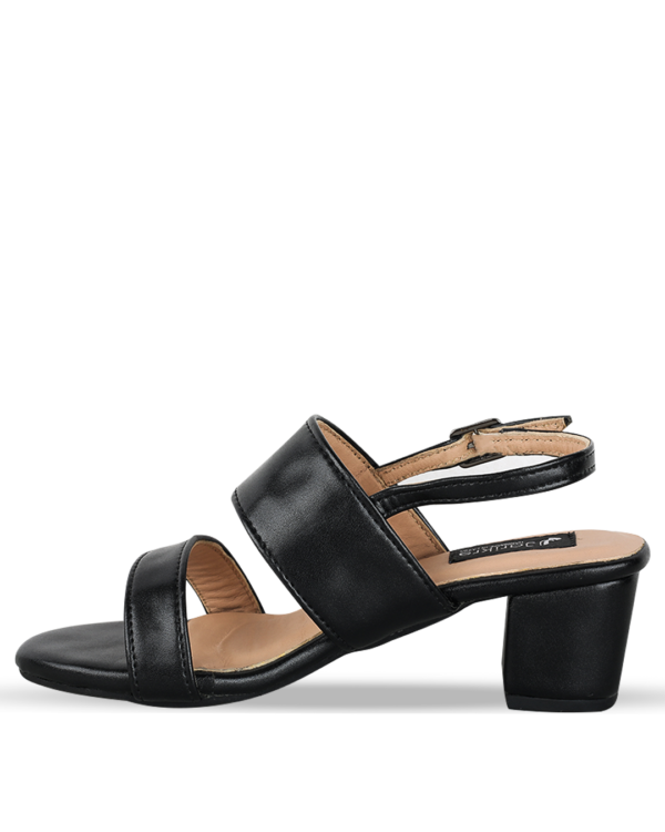 Female Plain Leather Sandals With Heel - Black