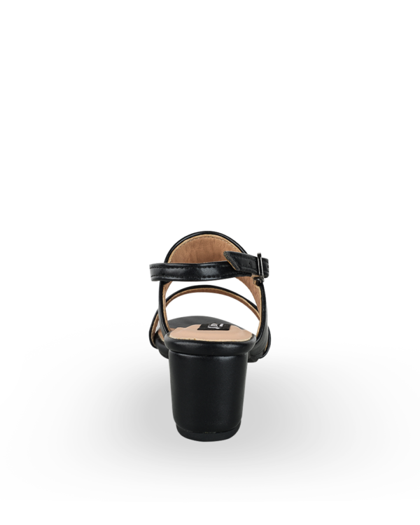 Female Plain Leather Sandals With Heel - Black