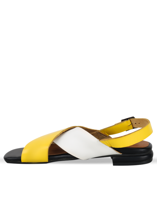 Female Crossed Top Leather Sandal - Yellow & White