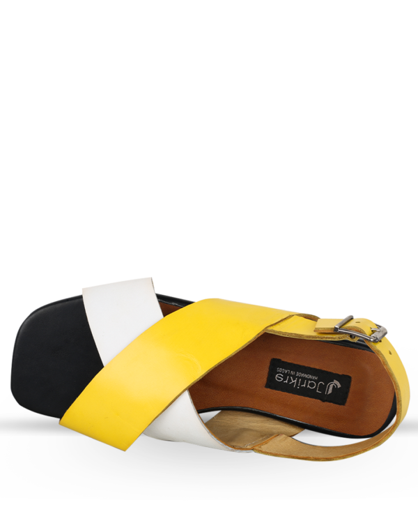 Female Crossed Top Leather Sandal - Yellow & White