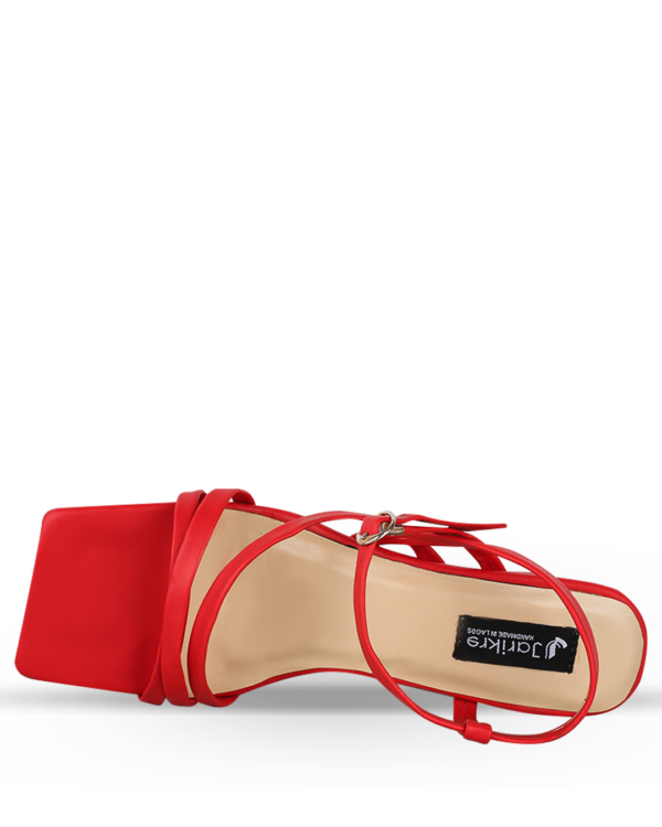 Female Plain Leather Sandals With Heel - Red