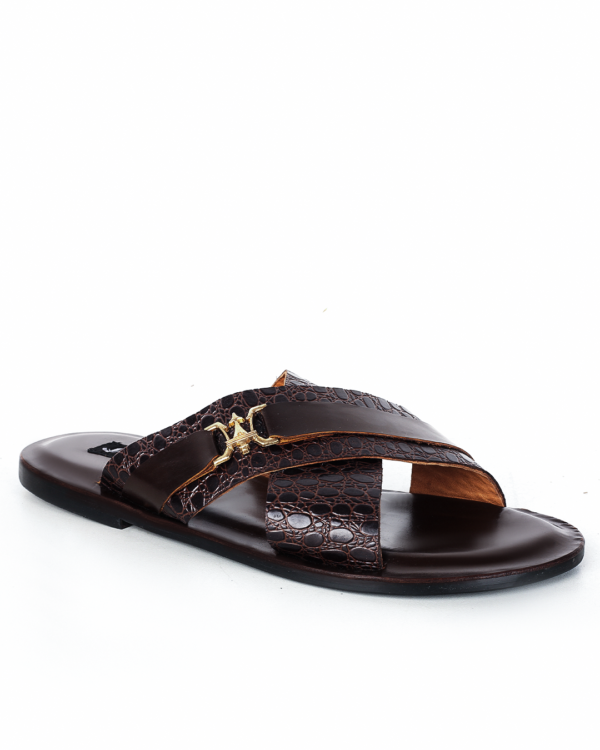 Male Crossed Leather Palm With Gold Design - Brown