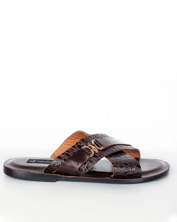 Male Crossed Leather Palm With Gold Design - Brown