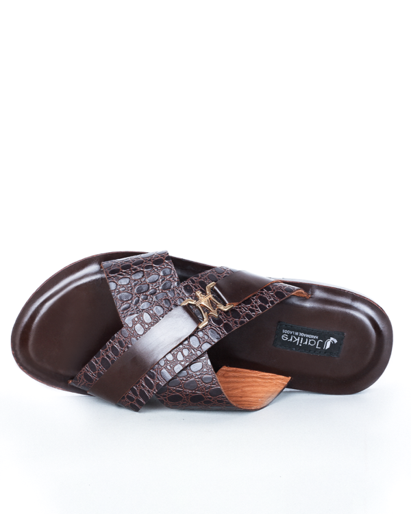 Male Crossed Leather Palm With Gold Design - Brown