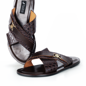 Male Crossed Leather Palm With Gold Design - Brown